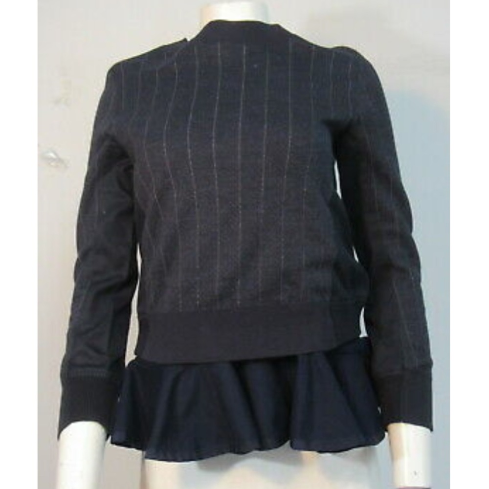 Sacai Luck Cotton/Linen Navy/White Striped Sweater w/ Peplum Lining sz 1 small